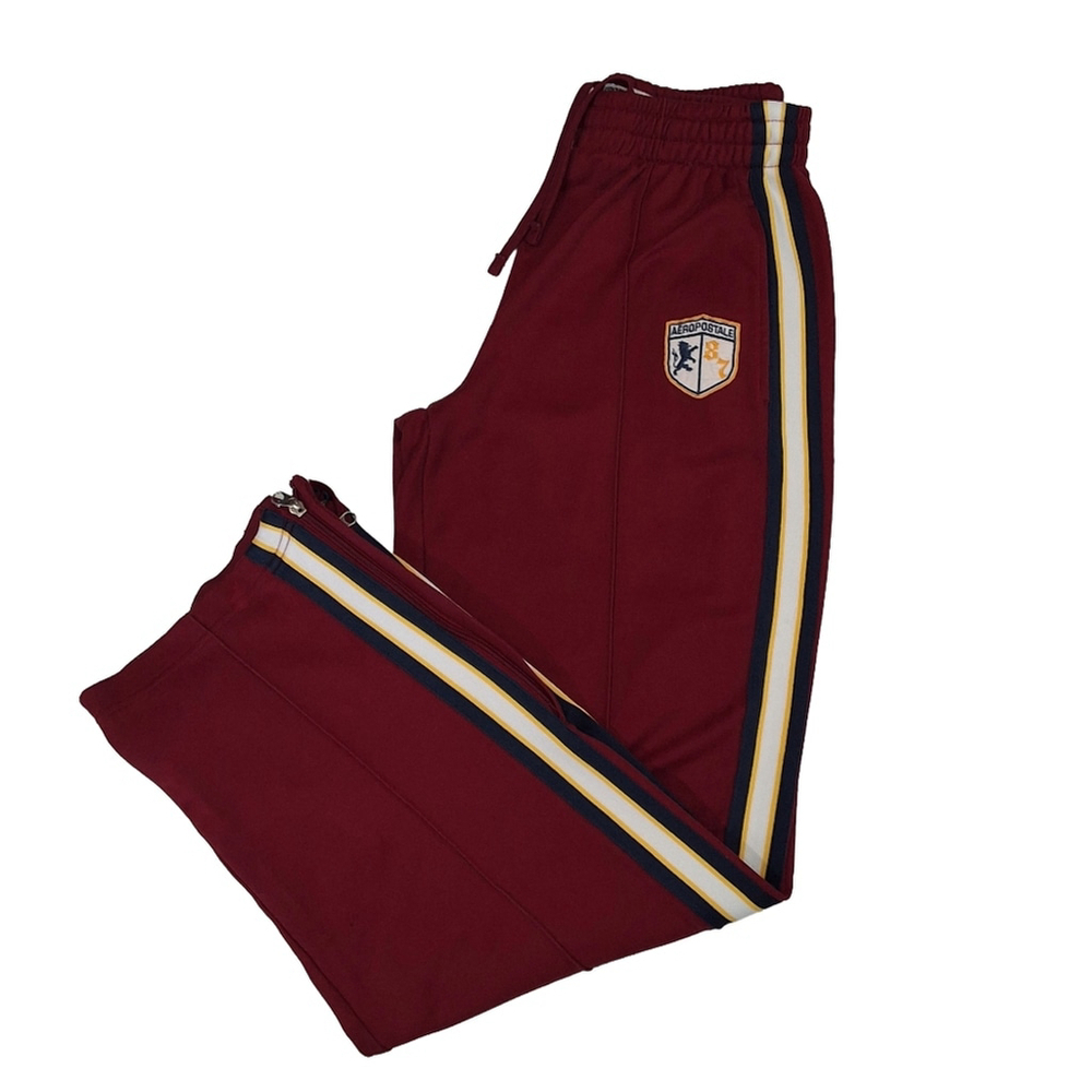 ✨2/$25 Aeropostale~VTG~Y2K~Red Maroon~Track Pant~Crest~Preppy~Zipper Cuff~SM